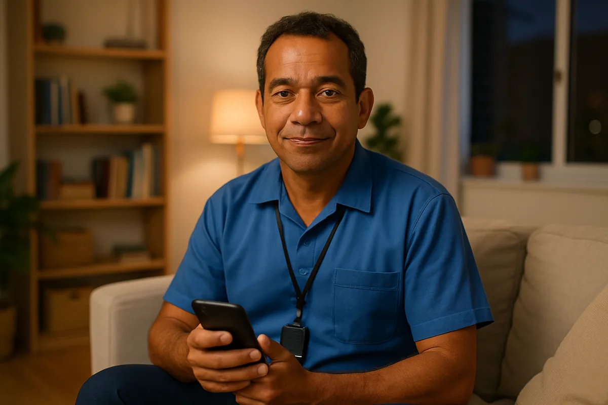 Técnico de sobreaviso em casa, pronto para atender